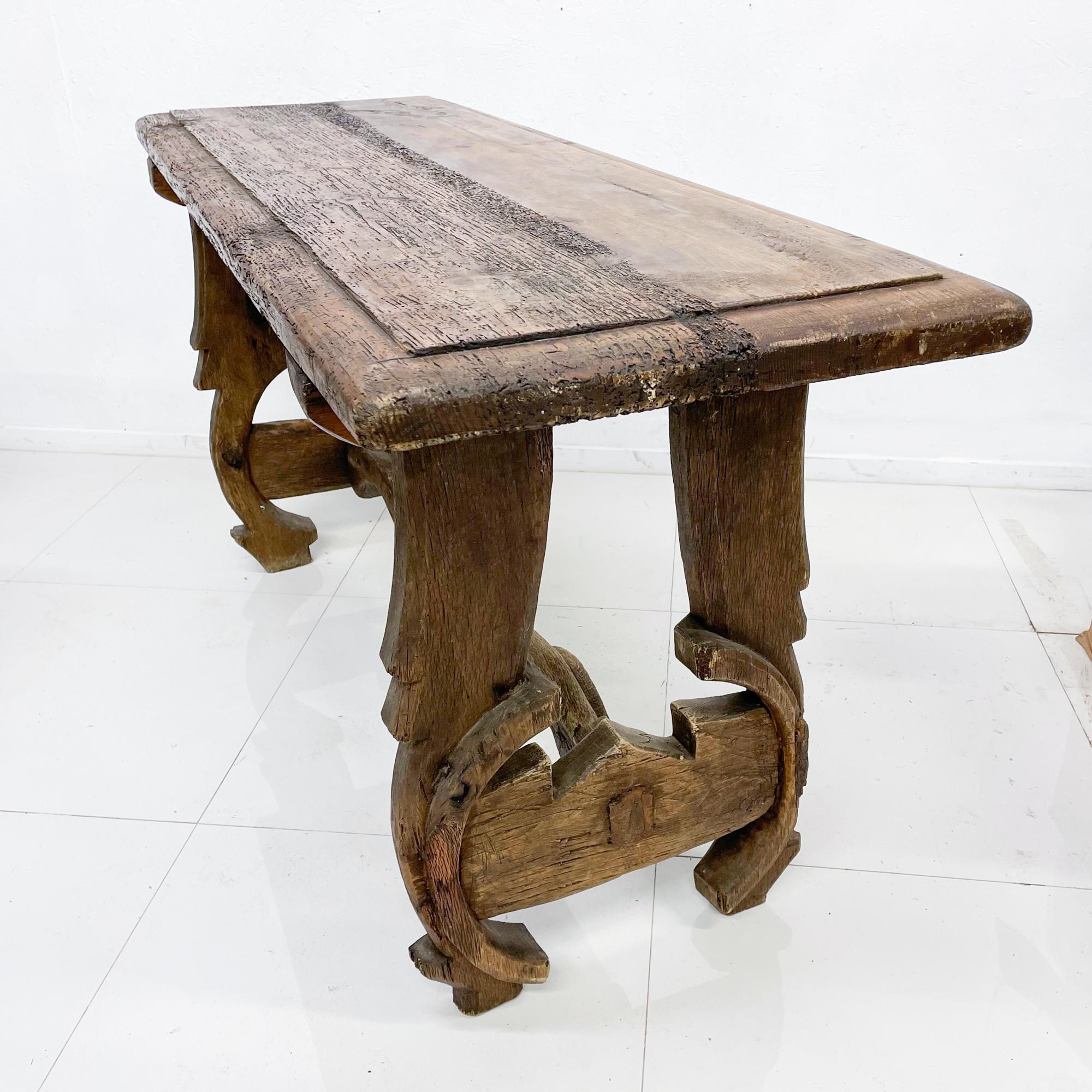 Spanish Colonial Hacienda Receiving Console Table Sculptural Rustic Wood, 1940s 3