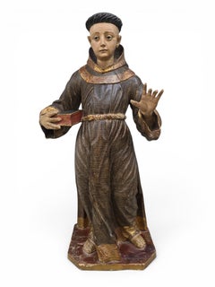 Colonial Spanish Polychrome Wood Sculpture of Saint Anthony of Padua, Late 17th