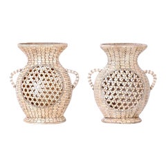 Colonial Style Bone Basket Urns or Vases