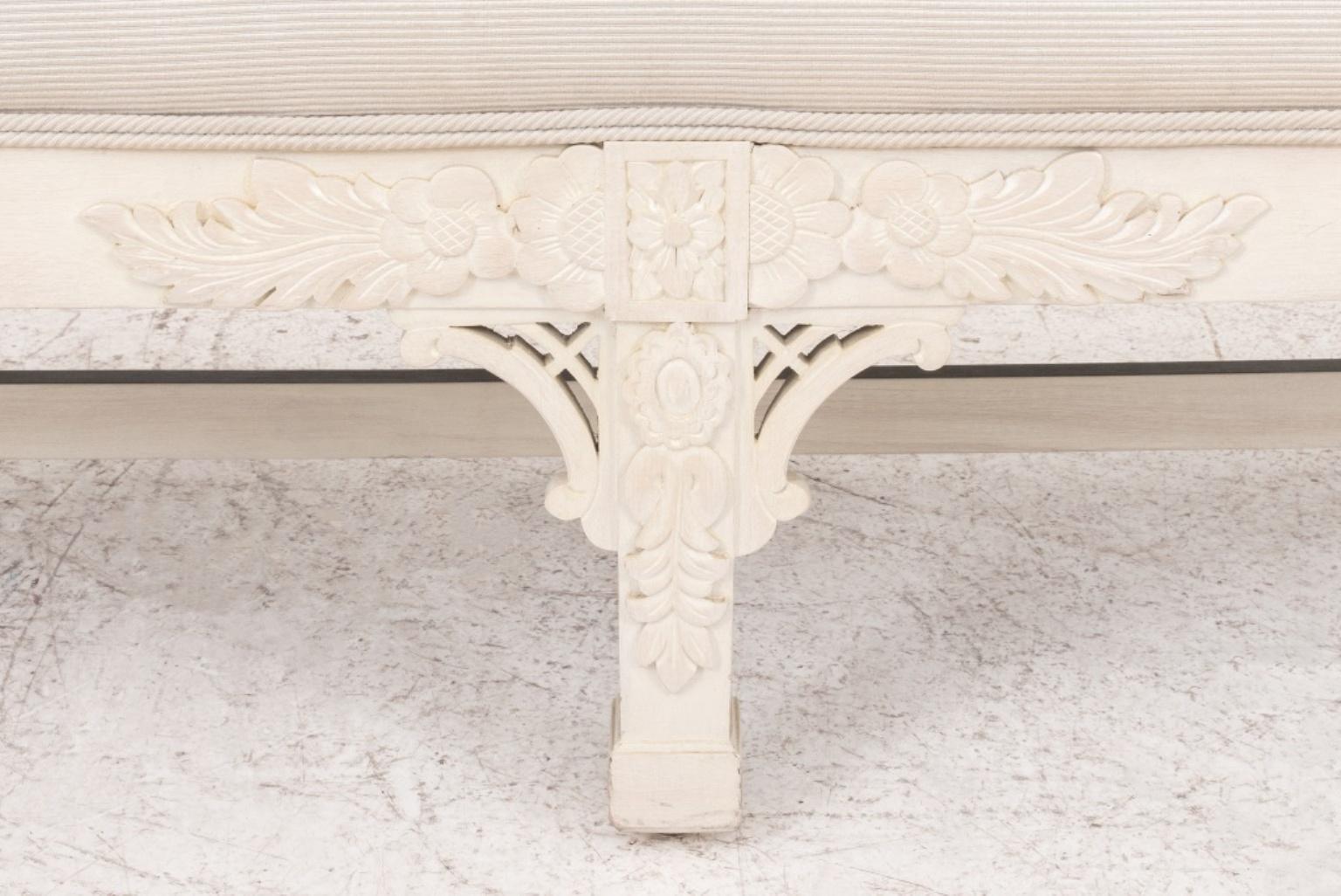20th Century Colonial Style Carved Wood Upholstered Bench