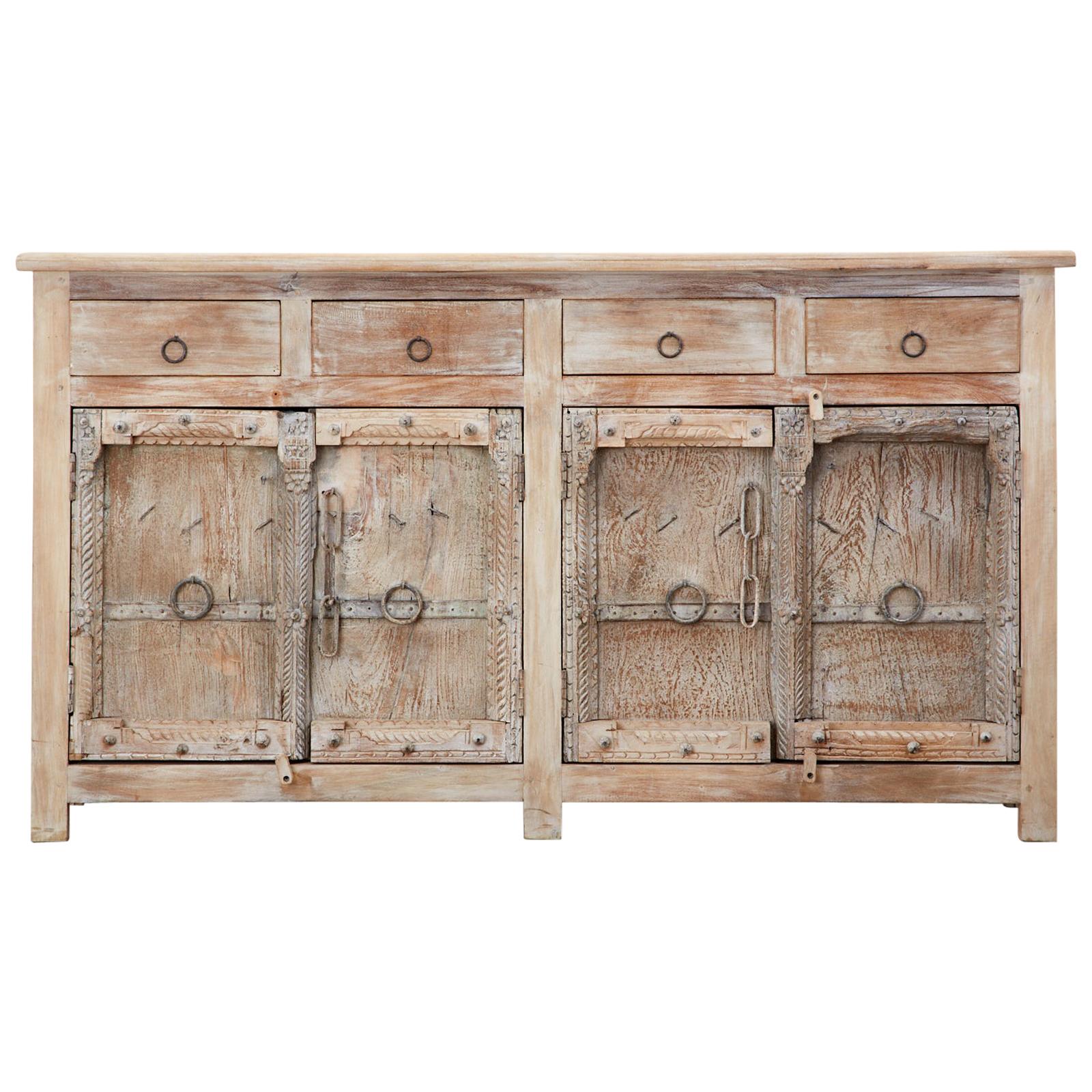 Colonial Style Indian Bleached Teak Sideboard Server Cabinet