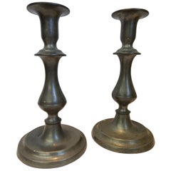 Colonial Style Pewter Taper Candlesticks, Pair