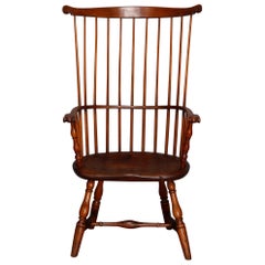 Antique Colonial Style Philadelphia Oak Windsor Fan Back Chair, 20th Century