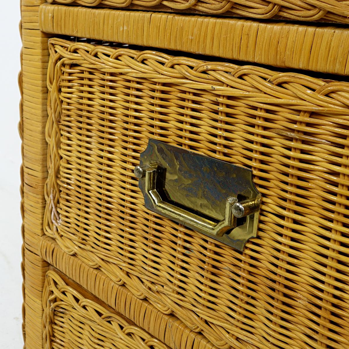 Colonial Style Rattan Low Chest of Drawers with Brass Handles 1