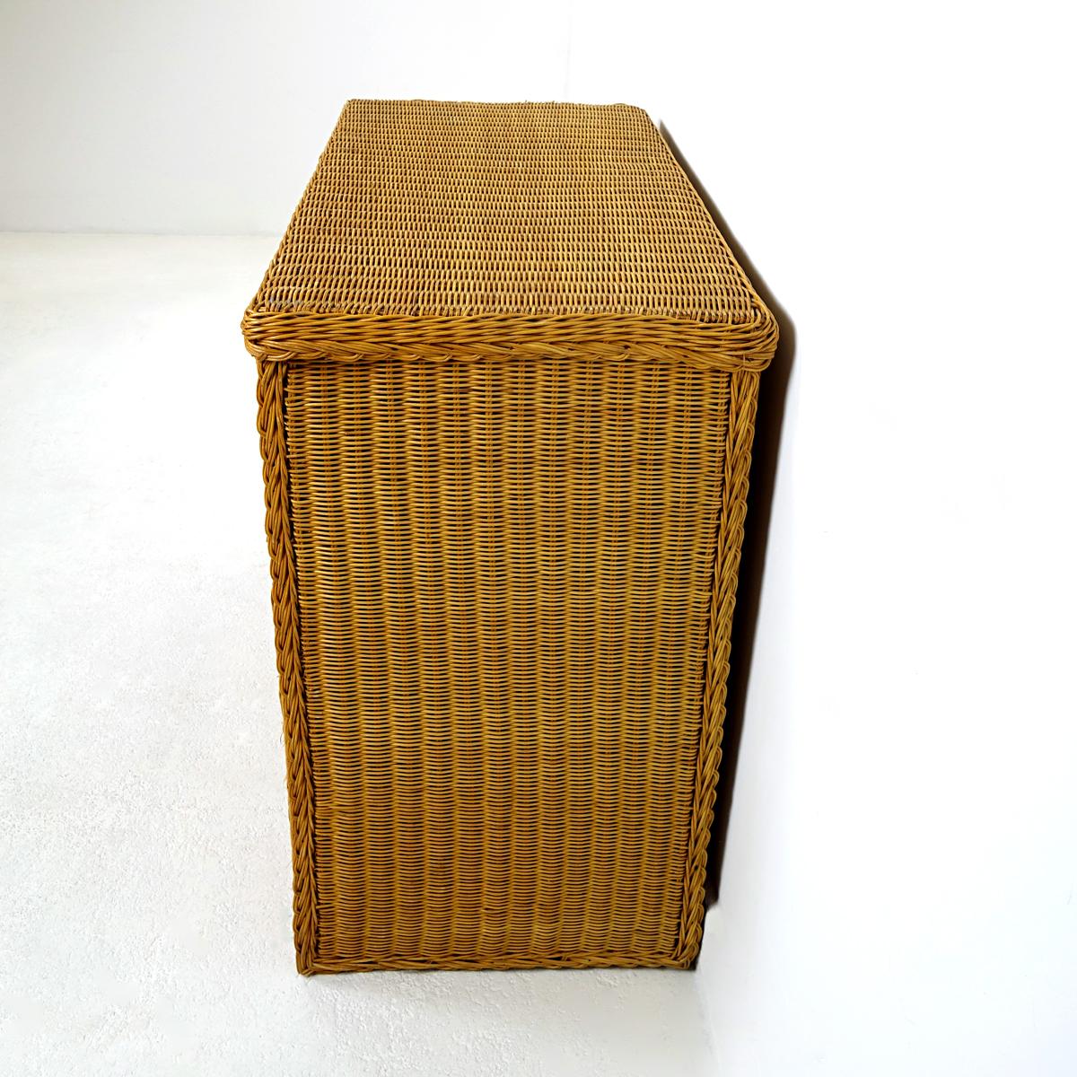 Dutch Colonial Colonial Style Rattan Low Chest of Drawers with Brass Handles