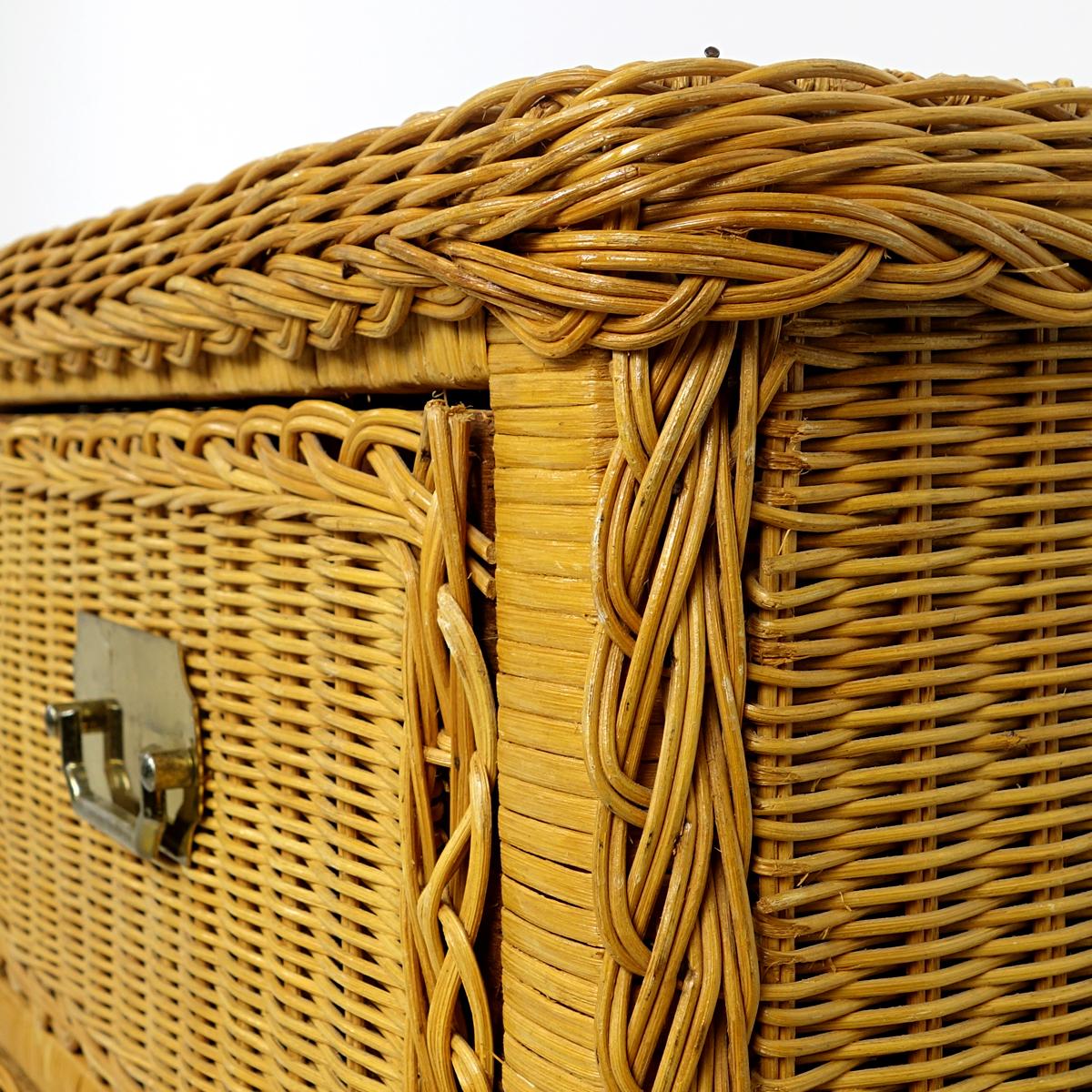 20th Century Colonial Style Rattan Low Chest of Drawers with Brass Handles