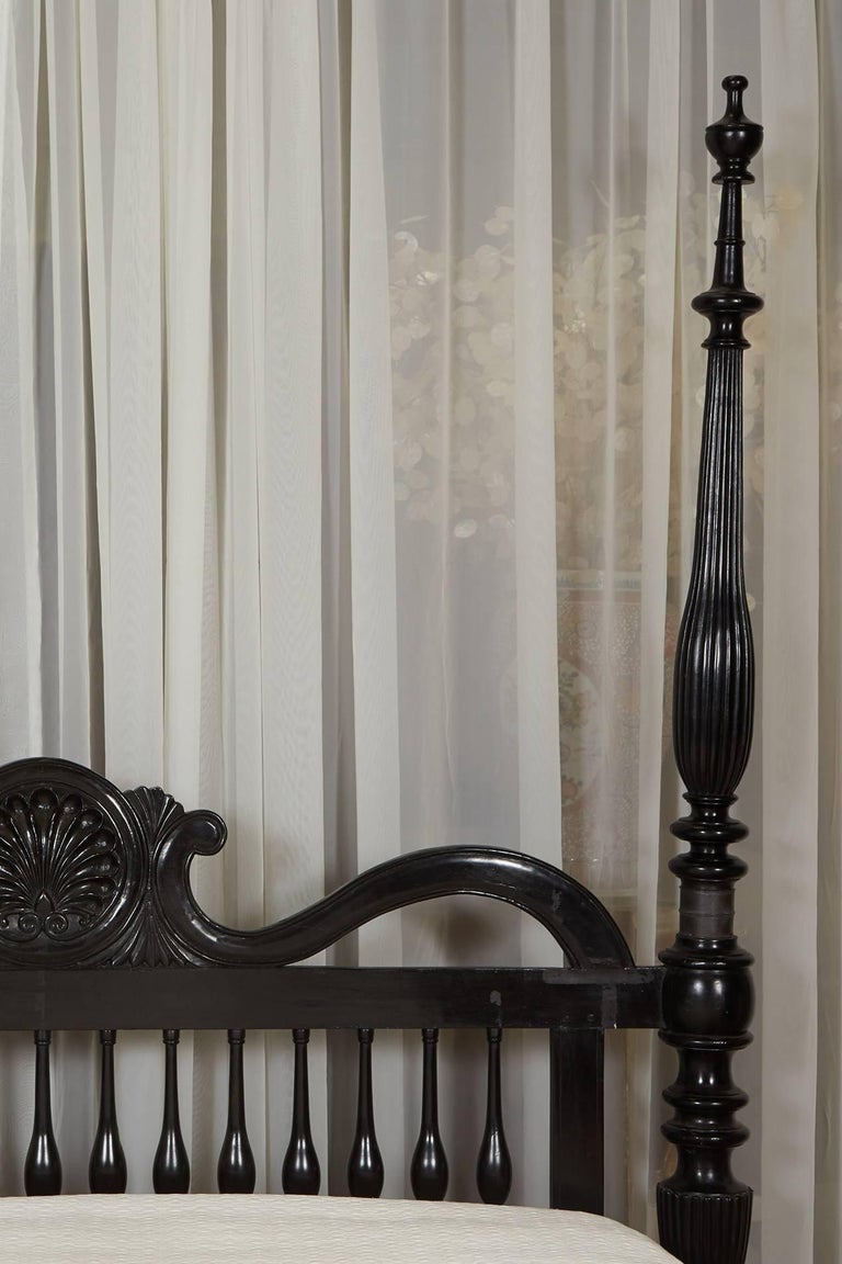 Colonial Style Shell Queen Bed In Ebonized Finish For Sale