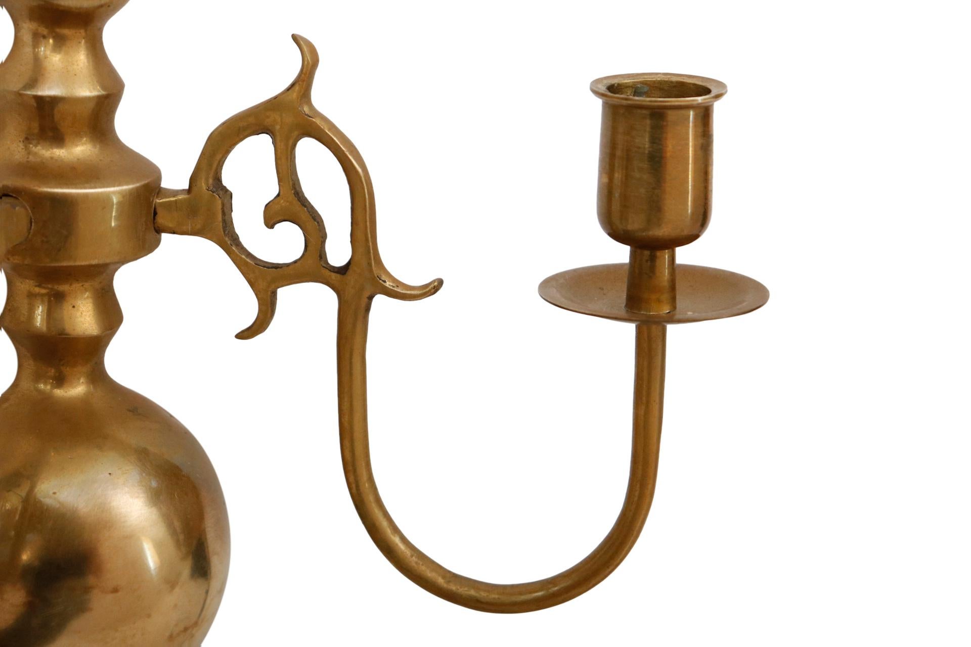 Colonial Style Two Arm Brass Candle Sconces, a Pair 1