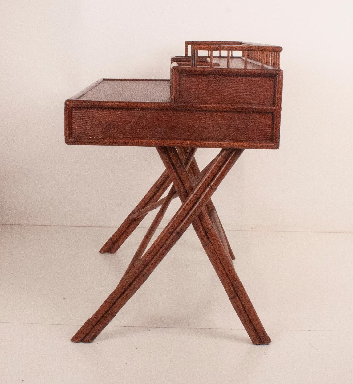 Colonial Style Writing Desk Bamboo, 1970's 1