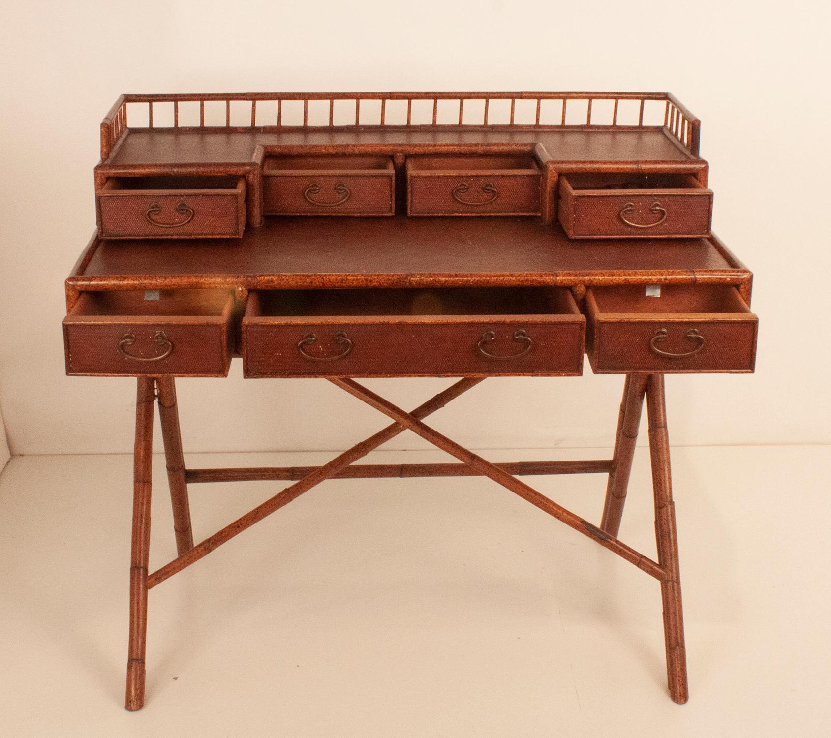 Colonial Style Writing Desk Bamboo, 1970's 2