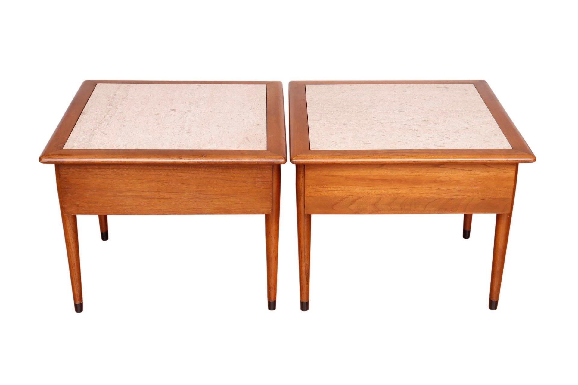 20th Century Colonial Travertine Top Side Tables, a Pair