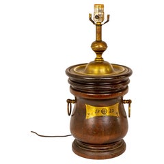 Colonial Turned Wood Basin Lamp w/ Brass Cap
