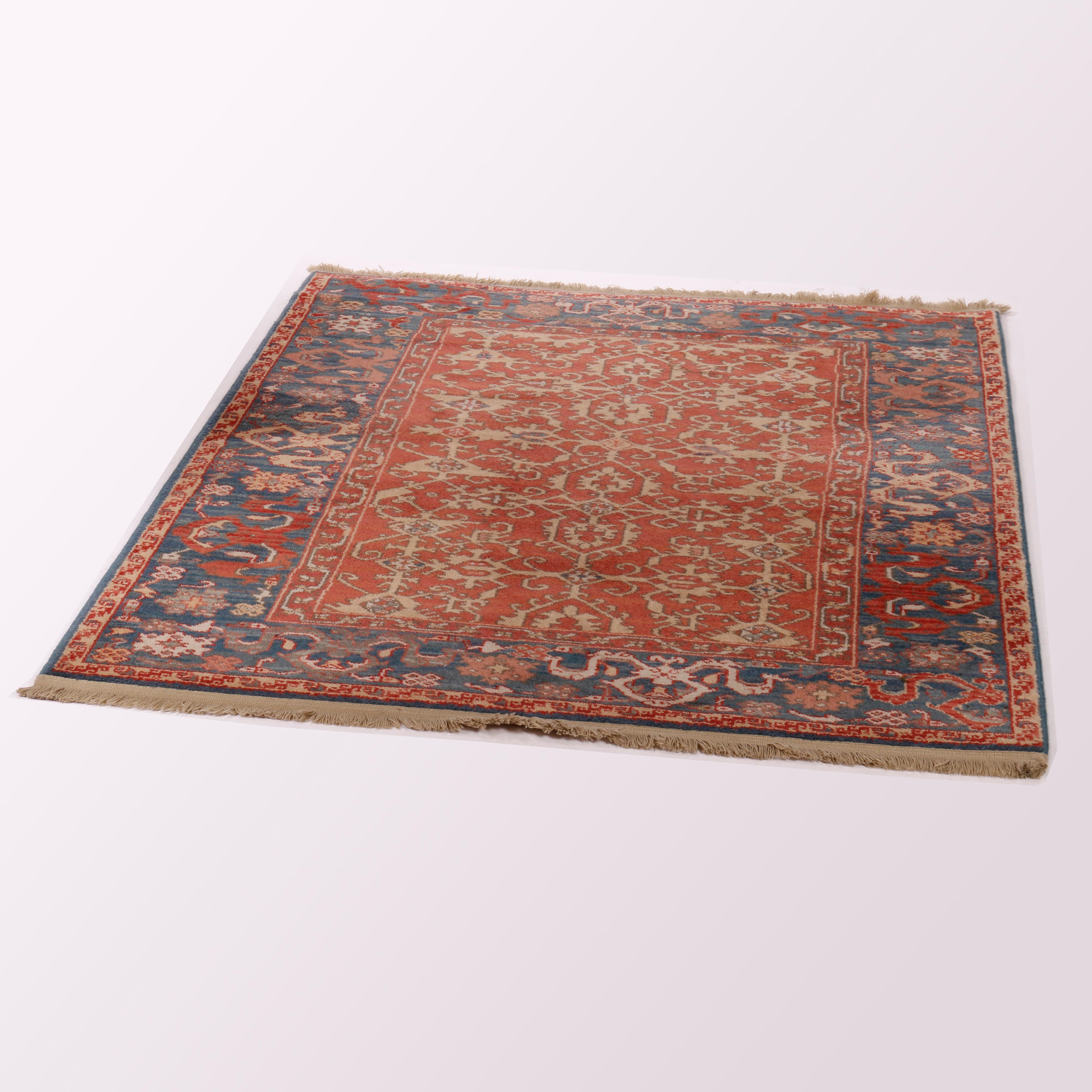 A Colonial Williamsburg Karastan Ushak oriental rug in Pattern 552 offers wool construction with stylized floral and foliate allover design, maker label as photographed, 4.3' X 5.9', 20th century

Measures - 71''L x 52.25''W x .5''D.
 