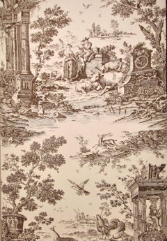 Colonial Williamsburg Schumacher Jones Toile Cream Hand-print Figural Wallpaper