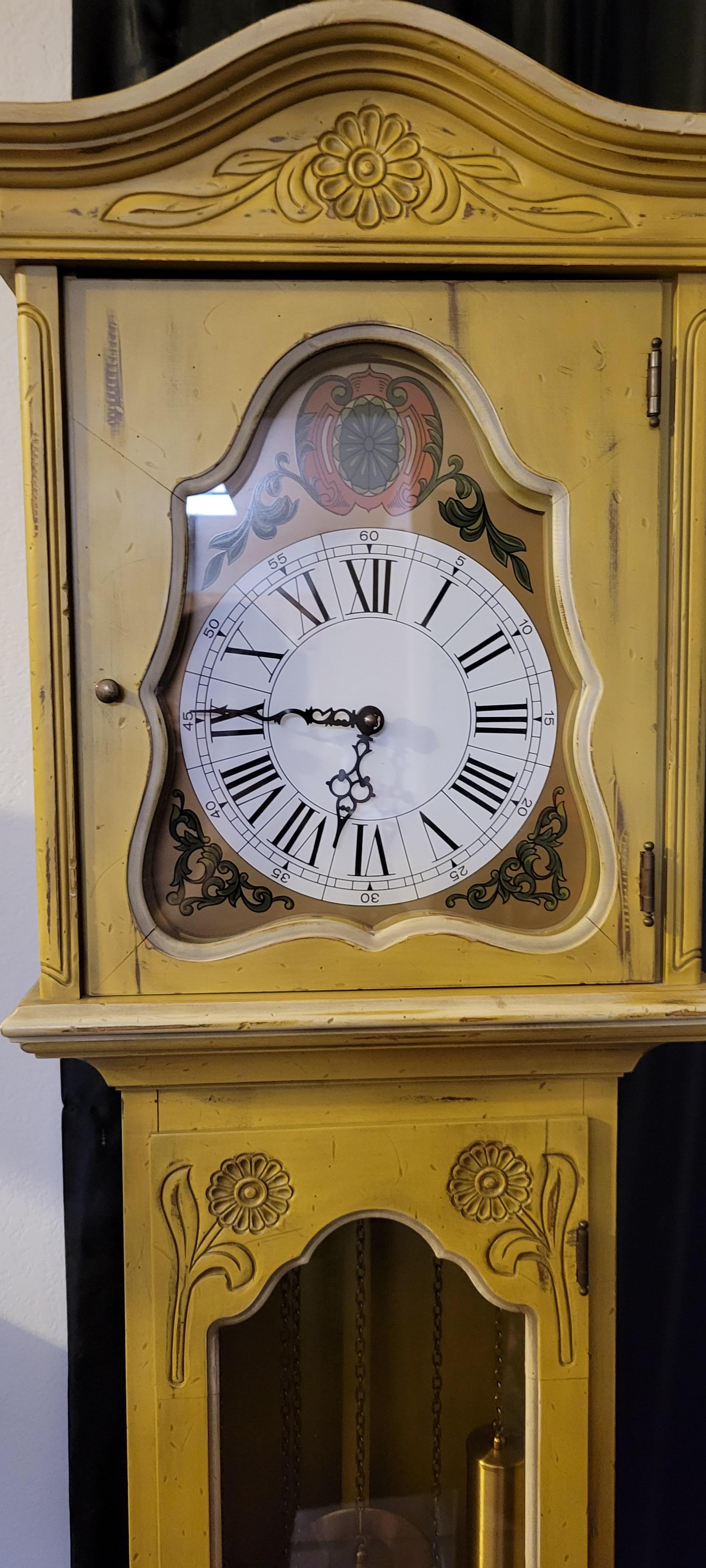 Wood Vintage Colonial Zeeland Grandfather Weight Driven Clock  For Sale