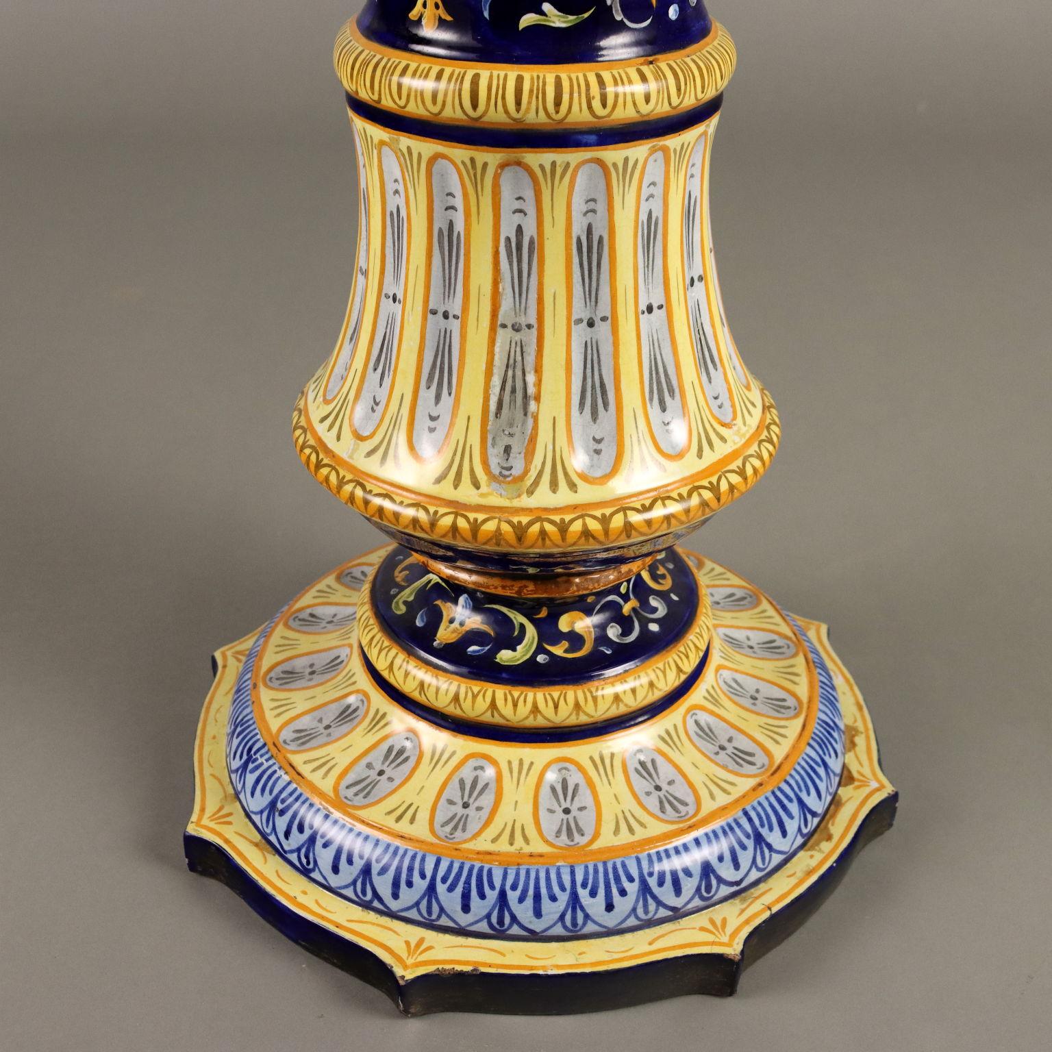 Neo-Renaissance Maiolica Column with Vase Italy Last Quarter 19th century For Sale 4