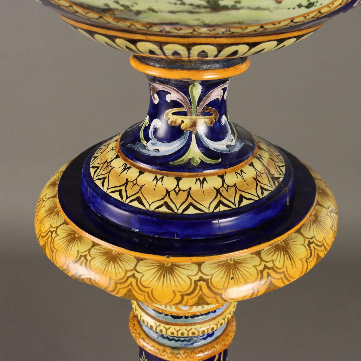 Neo-Renaissance Maiolica Column with Vase Italy Last Quarter 19th century For Sale 1