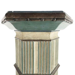Columna Hexagonal En Madera Turquesa Tallada Y Lacada Toscana Mediados Siglo XX
