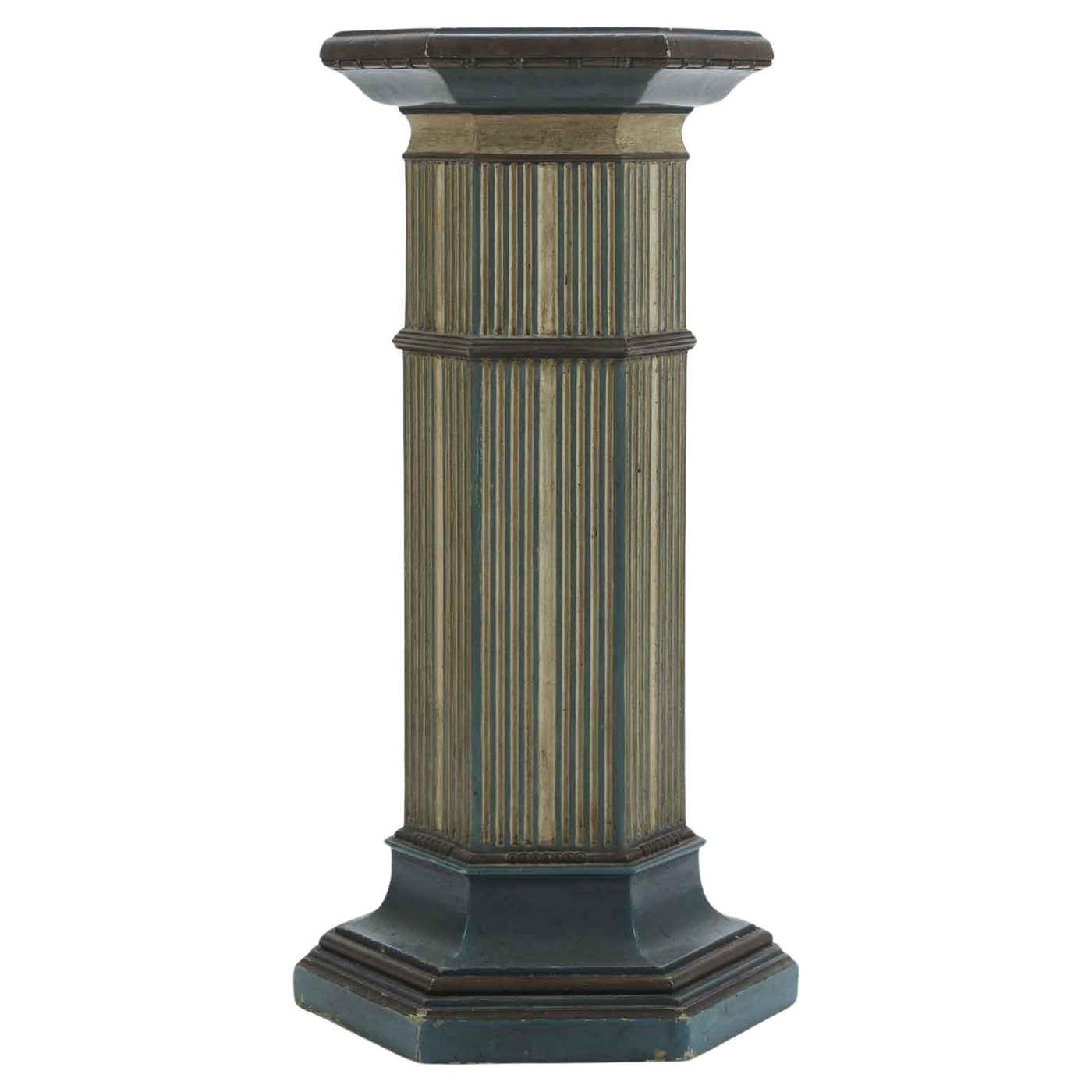 Hexagonal Column In Turquoise Wood Carved and Lacquered Tuscany Mid ...