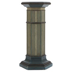 Colonne hexagonale en bois turquoise sculptée et laquée Toscane Milieu du XXe siècle