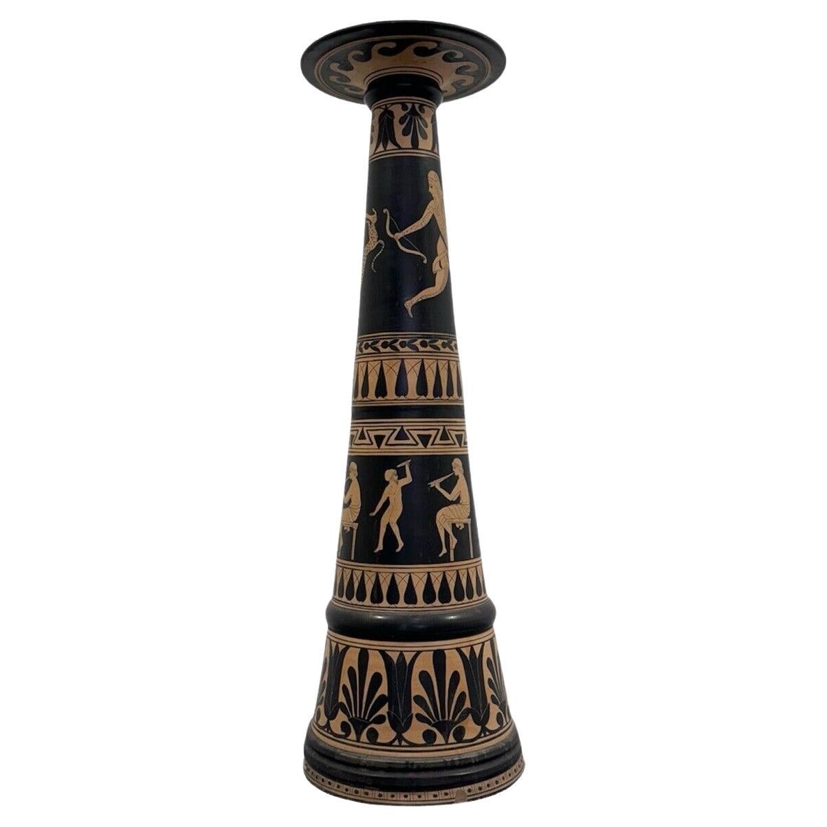 Colonna porta vaso in Terracotta, con pittura vascolare Stile Greco, Anni 70