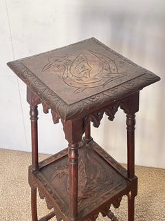 Colonna Portavasi in Legno Intagliato Stile Vittoriano