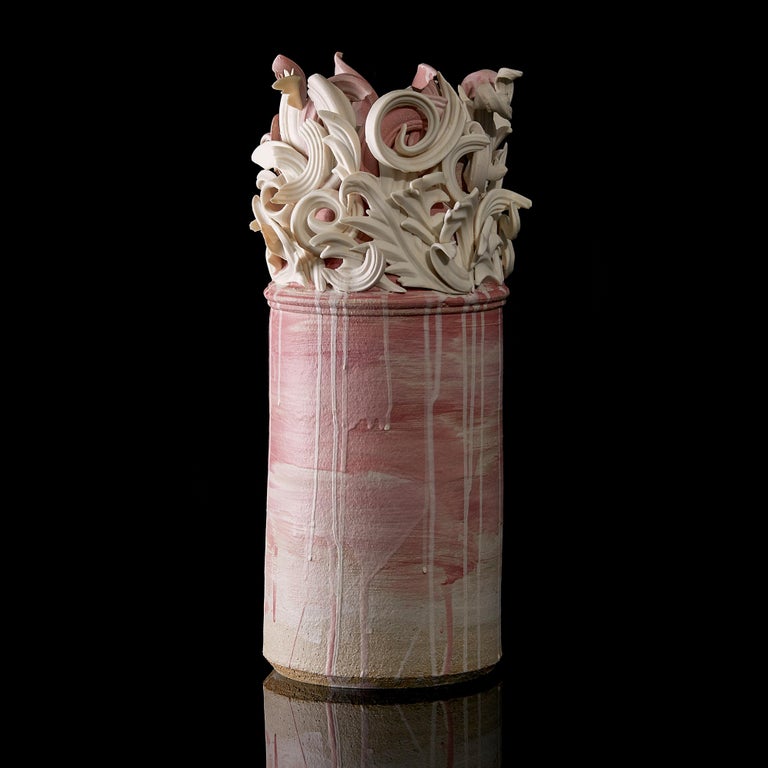 Colonnade I, a Unique Ceramic Sculptural Vase in Pink & White by Jo Taylor For Sale 3