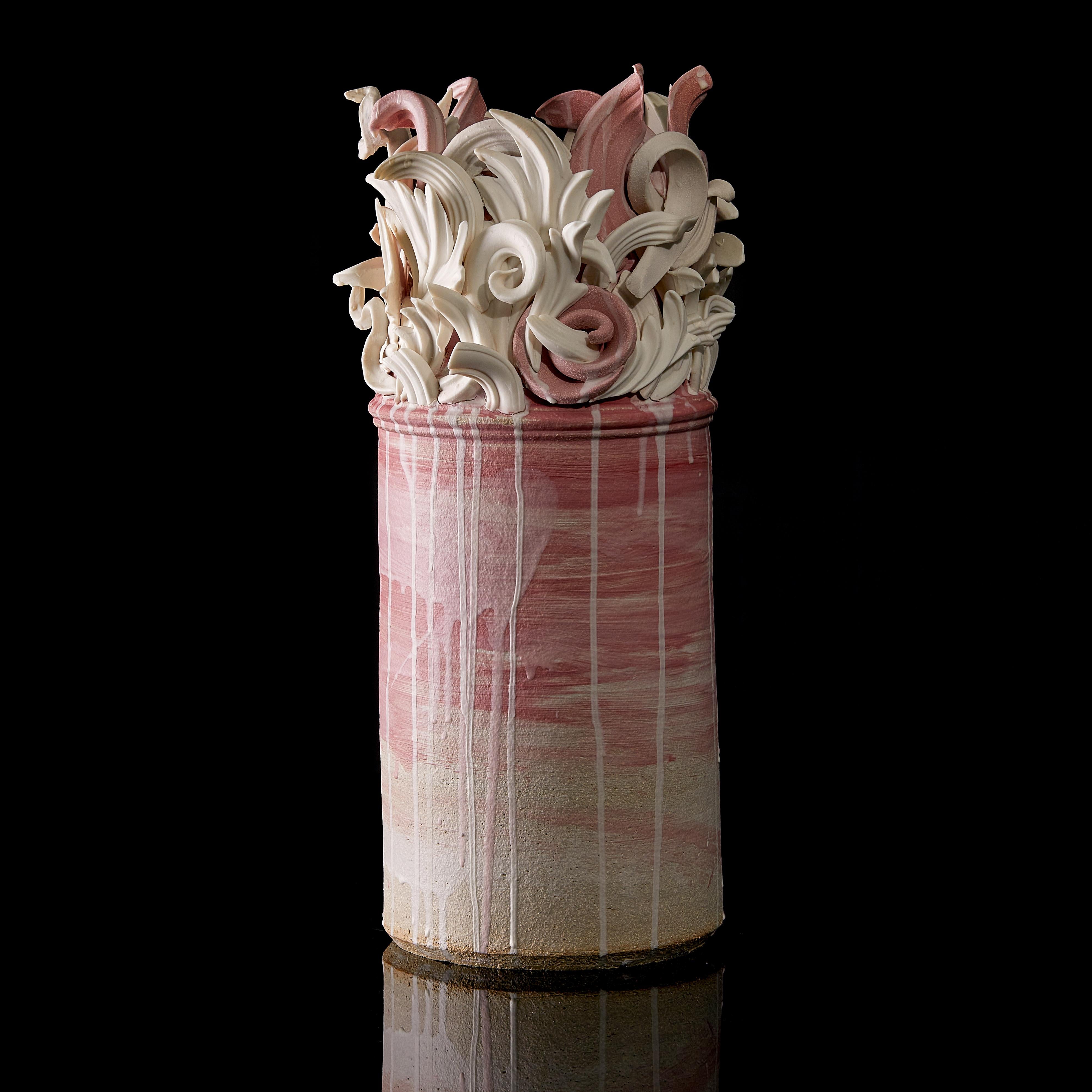 Colonnade I, a Unique Ceramic Sculptural Vase in Pink & White by Jo Taylor For Sale 2
