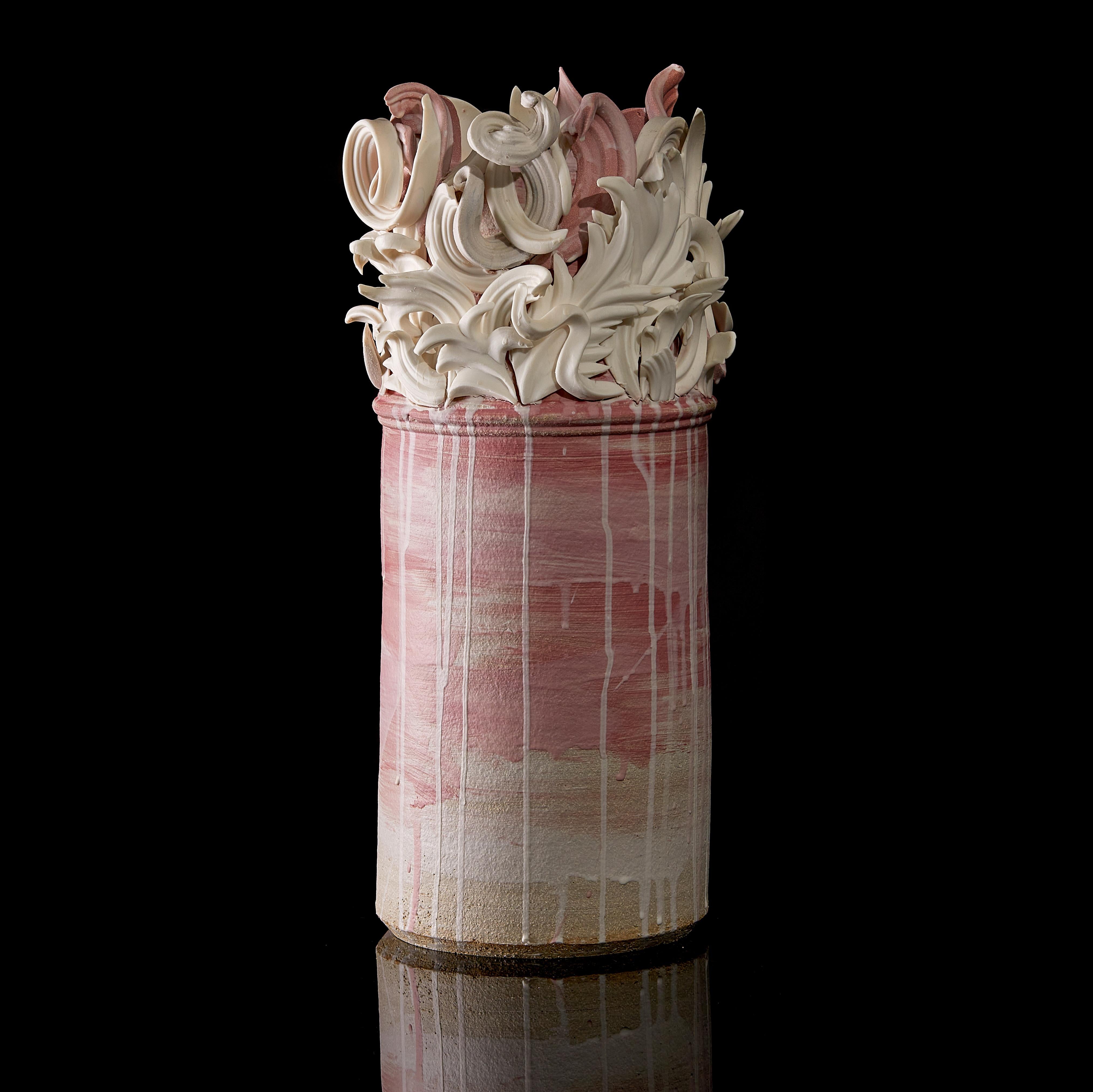 Colonnade I, a Unique Ceramic Sculptural Vase in Pink & White by Jo Taylor For Sale 3