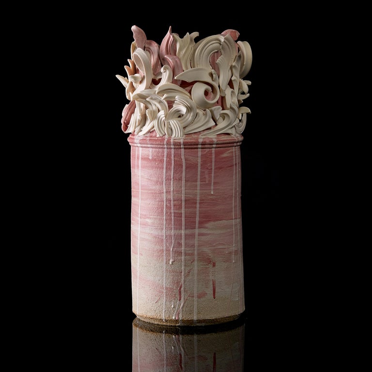 Colonnade I, a Unique Ceramic Sculptural Vase in Pink & White by Jo Taylor For Sale 6