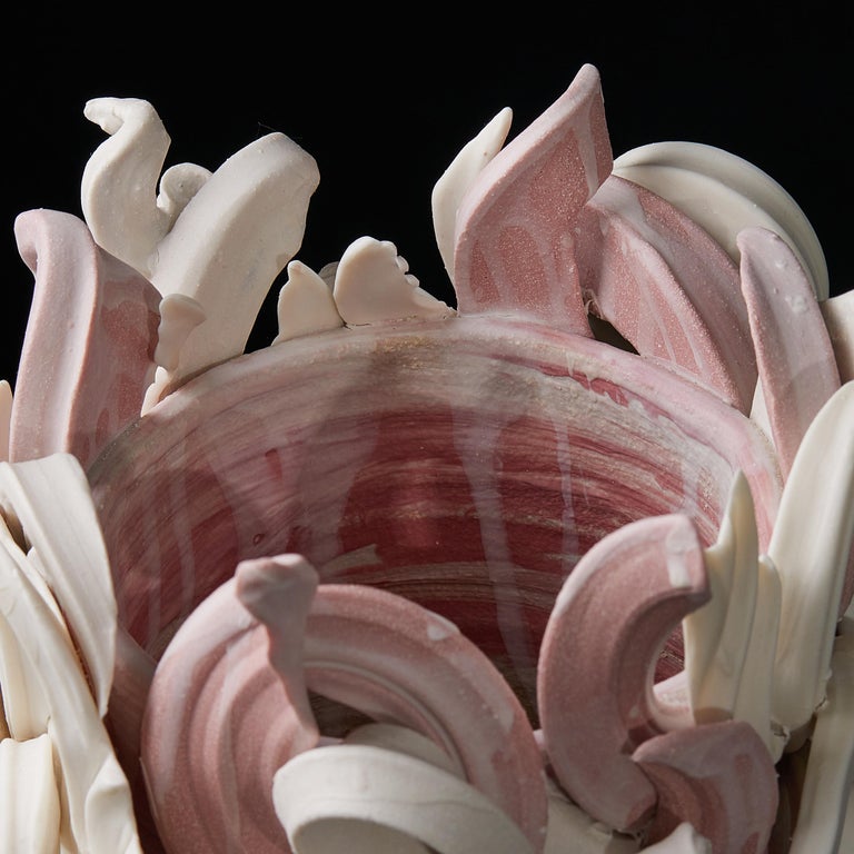 Colonnade I, a Unique Ceramic Sculptural Vase in Pink & White by Jo Taylor For Sale 7
