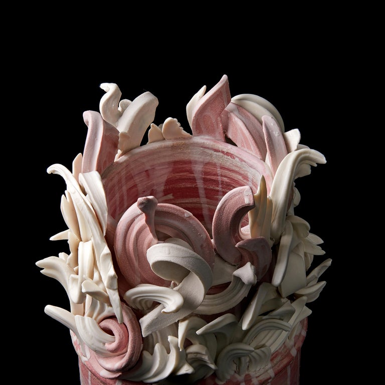 Colonnade I, a Unique Ceramic Sculptural Vase in Pink & White by Jo Taylor For Sale 9