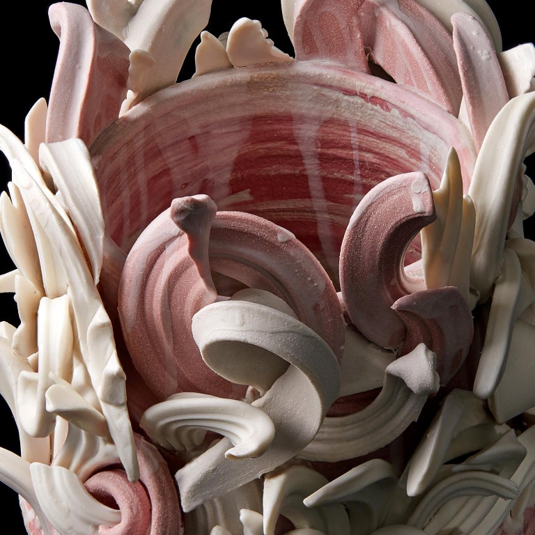 Colonnade I, a Unique Ceramic Sculptural Vase in Pink & White by Jo Taylor For Sale 10