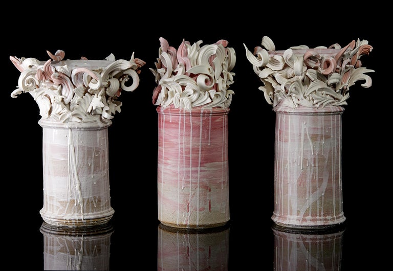 Colonnade I, a Unique Ceramic Sculptural Vase in Pink & White by Jo Taylor For Sale 12