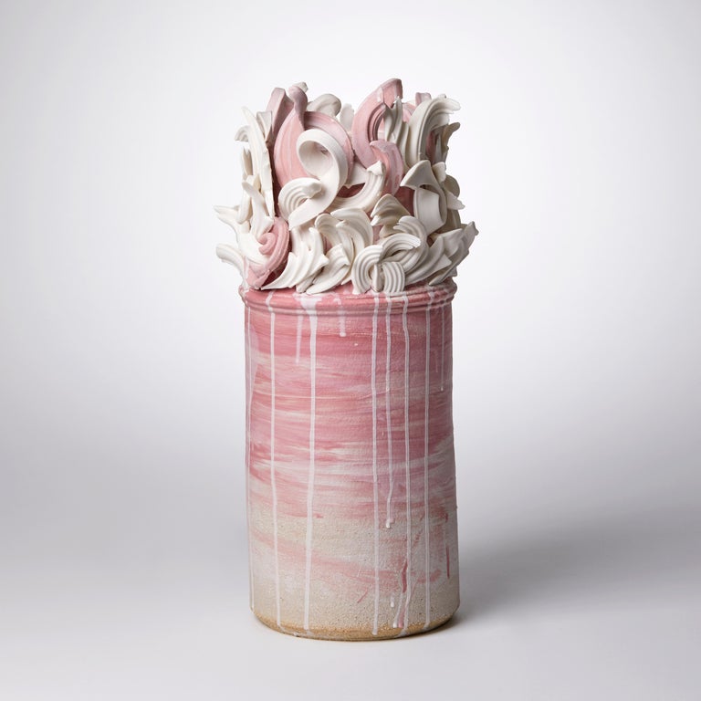 Organic Modern Colonnade I, a Unique Ceramic Sculptural Vase in Pink & White by Jo Taylor For Sale