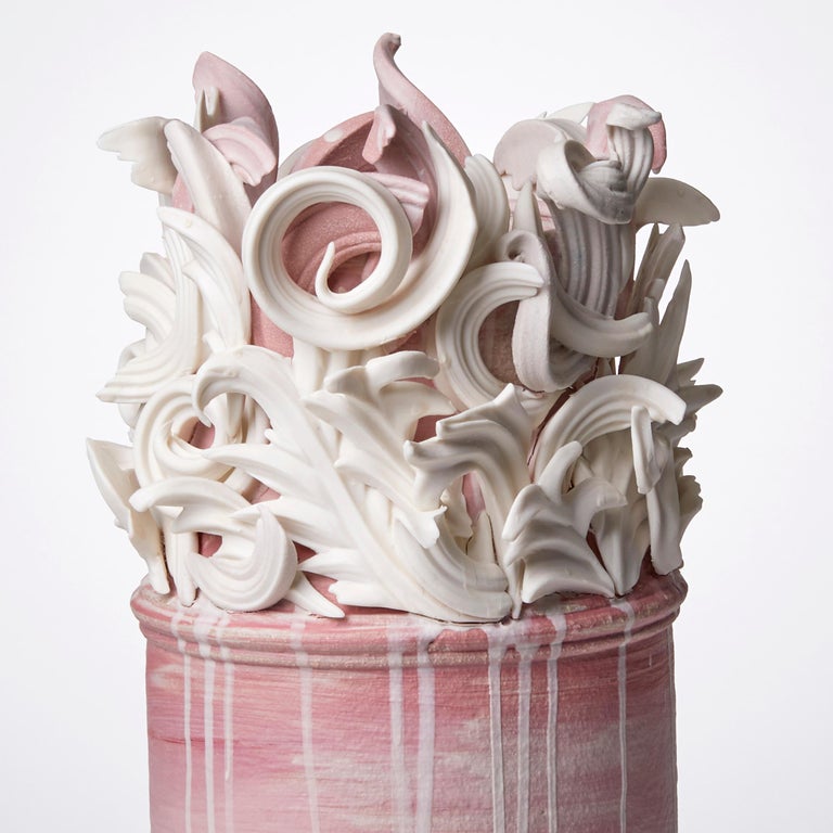 British Colonnade I, a Unique Ceramic Sculptural Vase in Pink & White by Jo Taylor For Sale