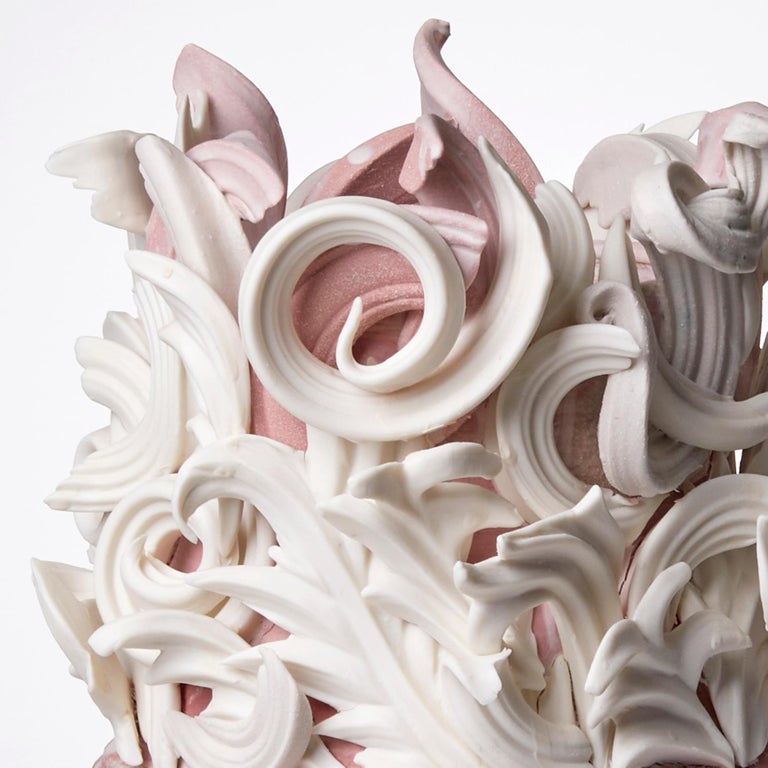 Colonnade I, a Unique Ceramic Sculptural Vase in Pink & White by Jo Taylor For Sale 1