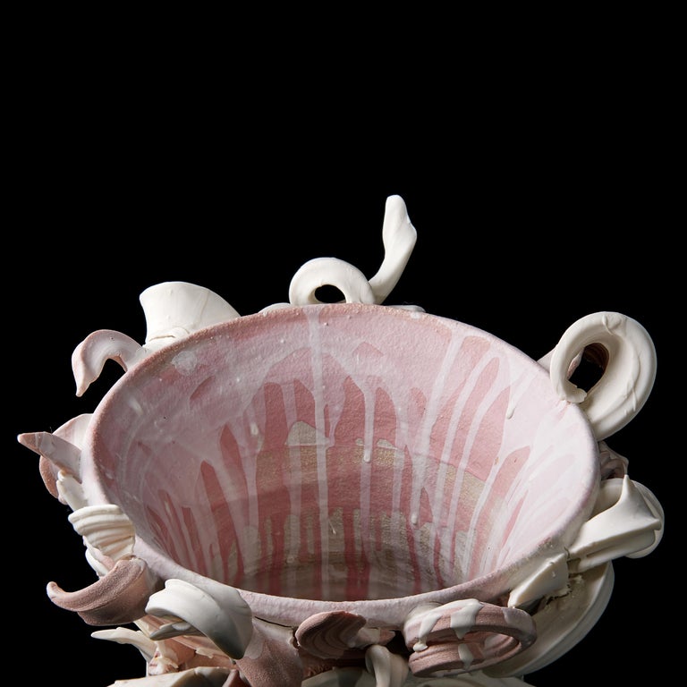 Colonnade II, a Unique Ceramic Sculptural Vase in Pink & White by Jo Taylor For Sale 3