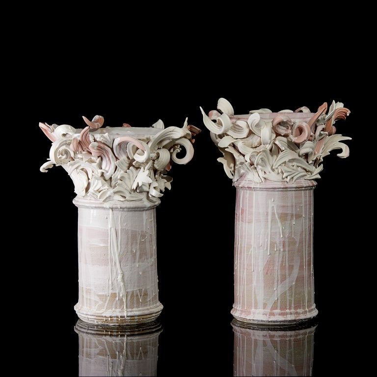 Colonnade II, a Unique Ceramic Sculptural Vase in Pink & White by Jo Taylor For Sale 7