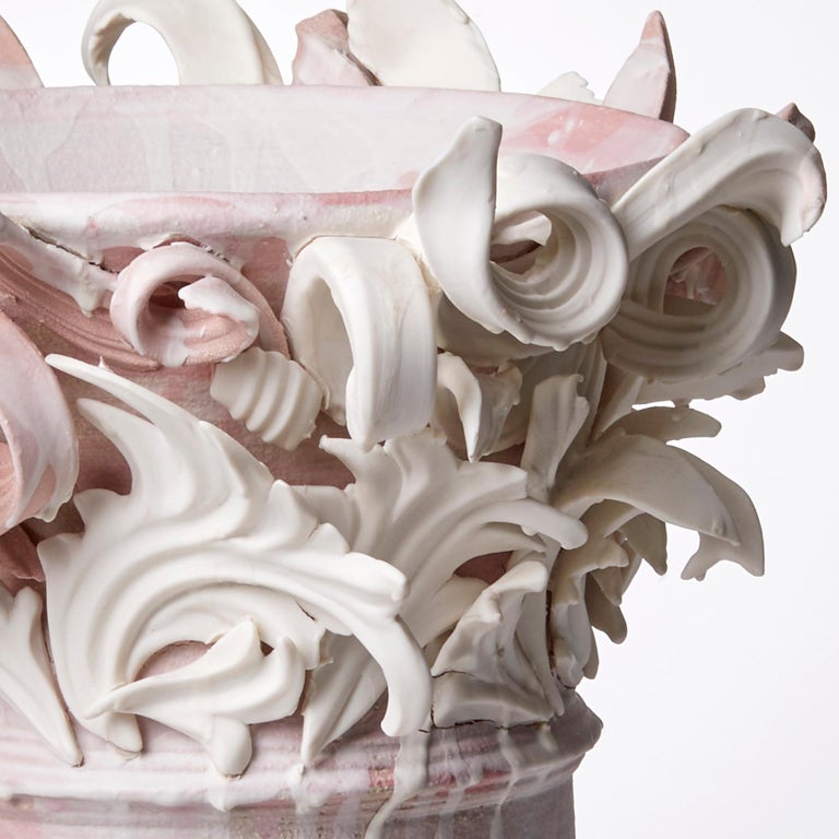Organic Modern Colonnade II, a Unique Ceramic Sculptural Vase in Pink & White by Jo Taylor For Sale