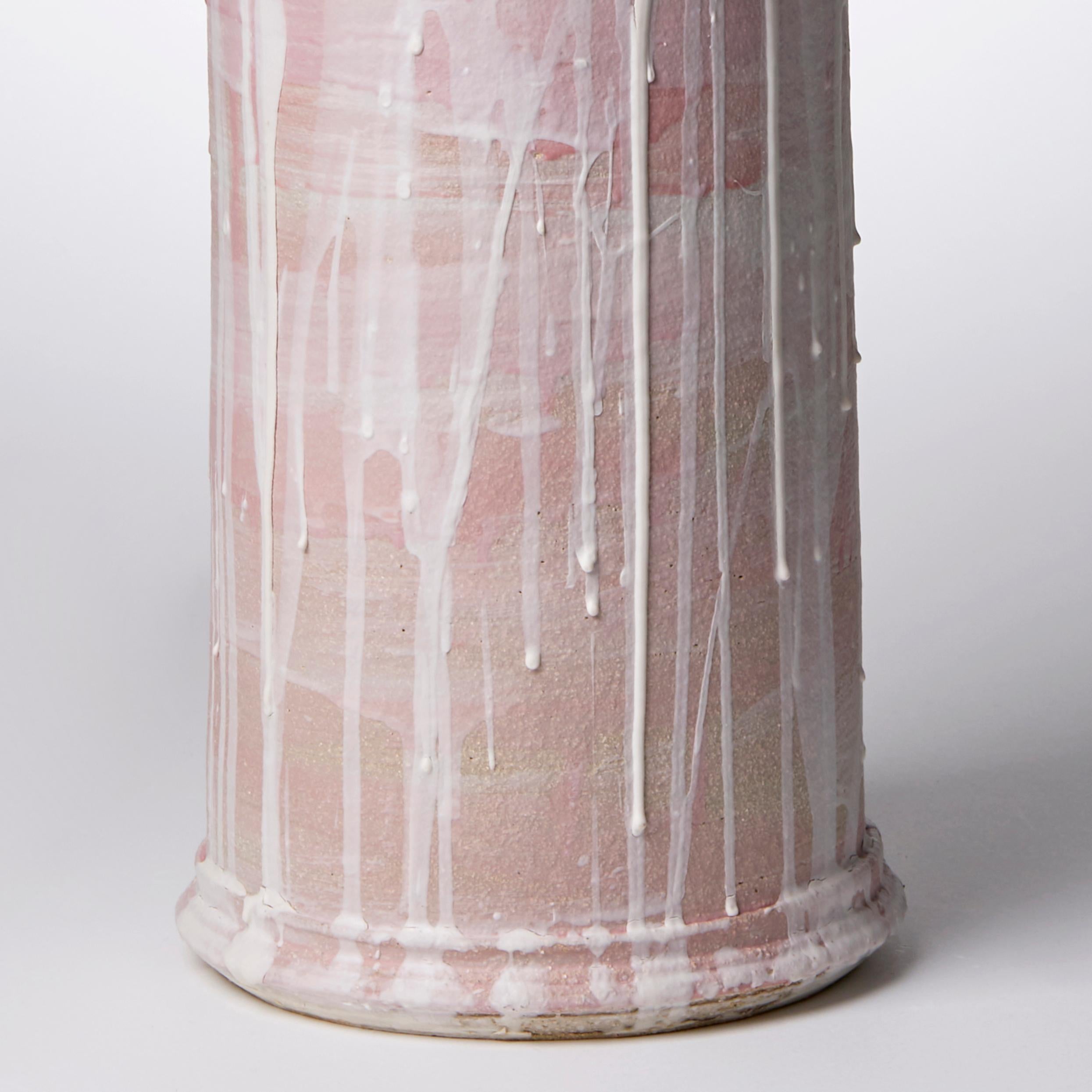 British Colonnade II, a Unique Ceramic Sculptural Vase in Pink & White by Jo Taylor