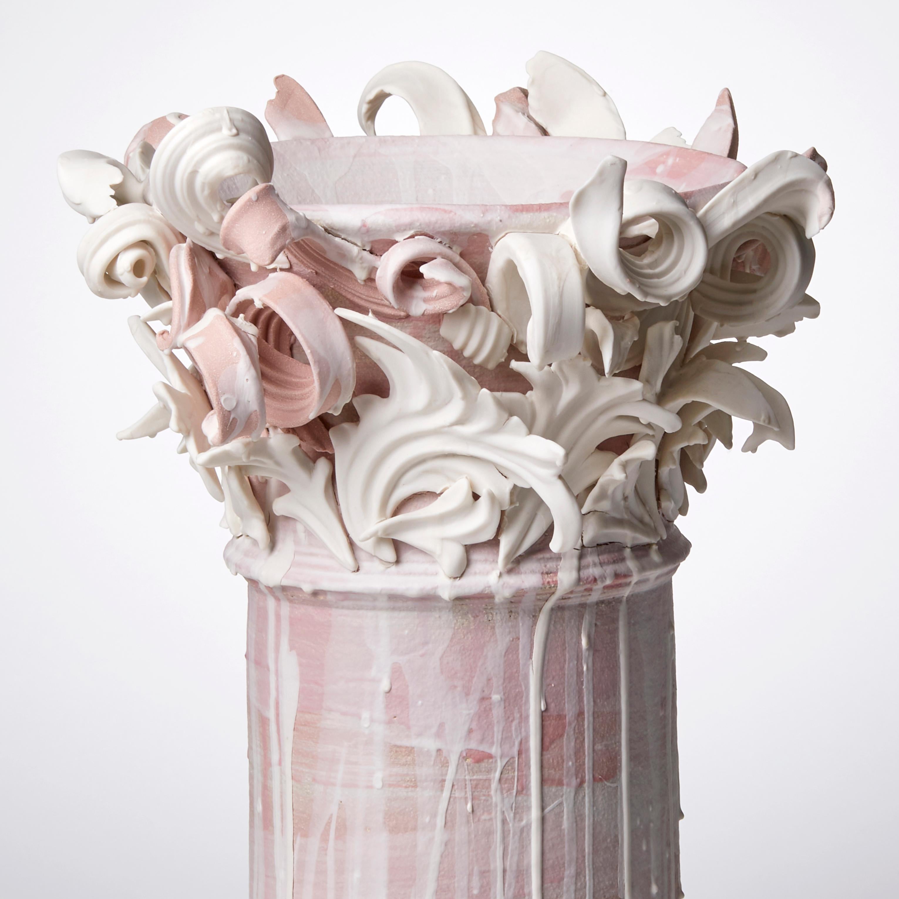Hand-Crafted Colonnade II, a Unique Ceramic Sculptural Vase in Pink & White by Jo Taylor