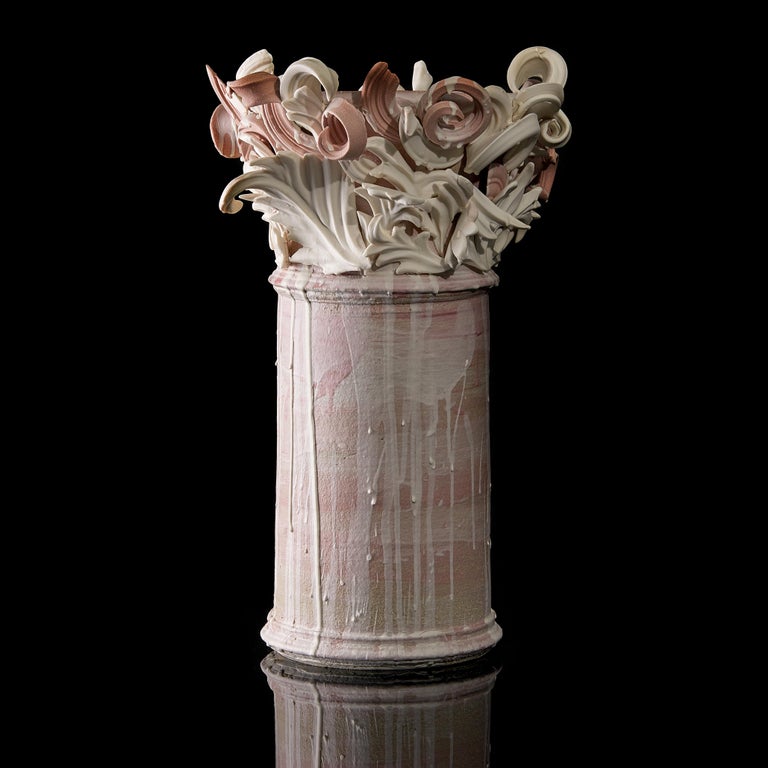 Colonnade II, a Unique Ceramic Sculptural Vase in Pink & White by Jo Taylor In New Condition For Sale In London, GB