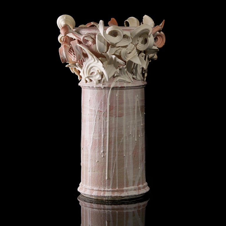 Colonnade II, a Unique Ceramic Sculptural Vase in Pink & White by Jo Taylor For Sale 1