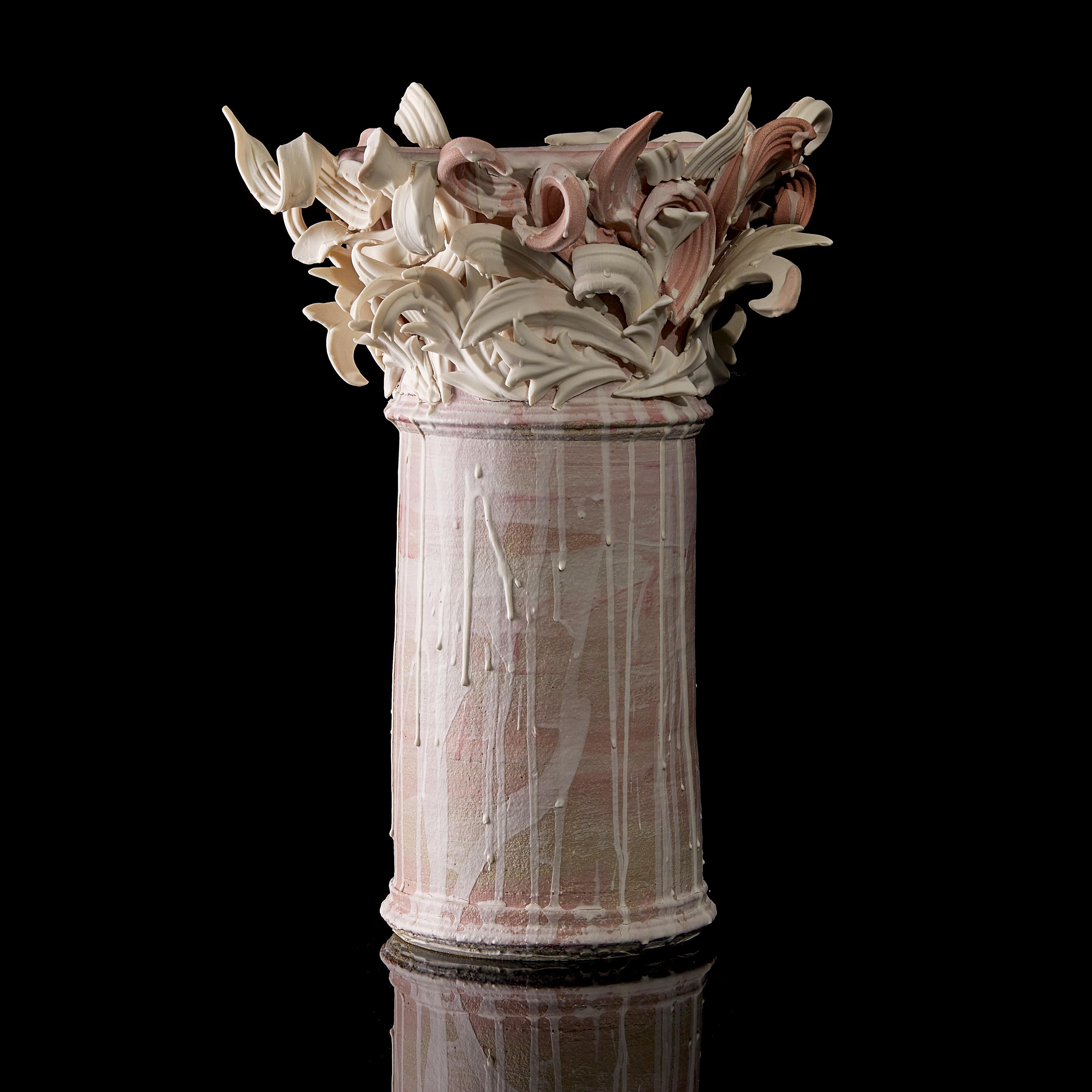 Colonnade II, a Unique Ceramic Sculptural Vase in Pink & White by Jo Taylor 2