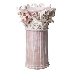Colonnade II, a Unique Ceramic Sculptural Vase in Pink & White by Jo Taylor
