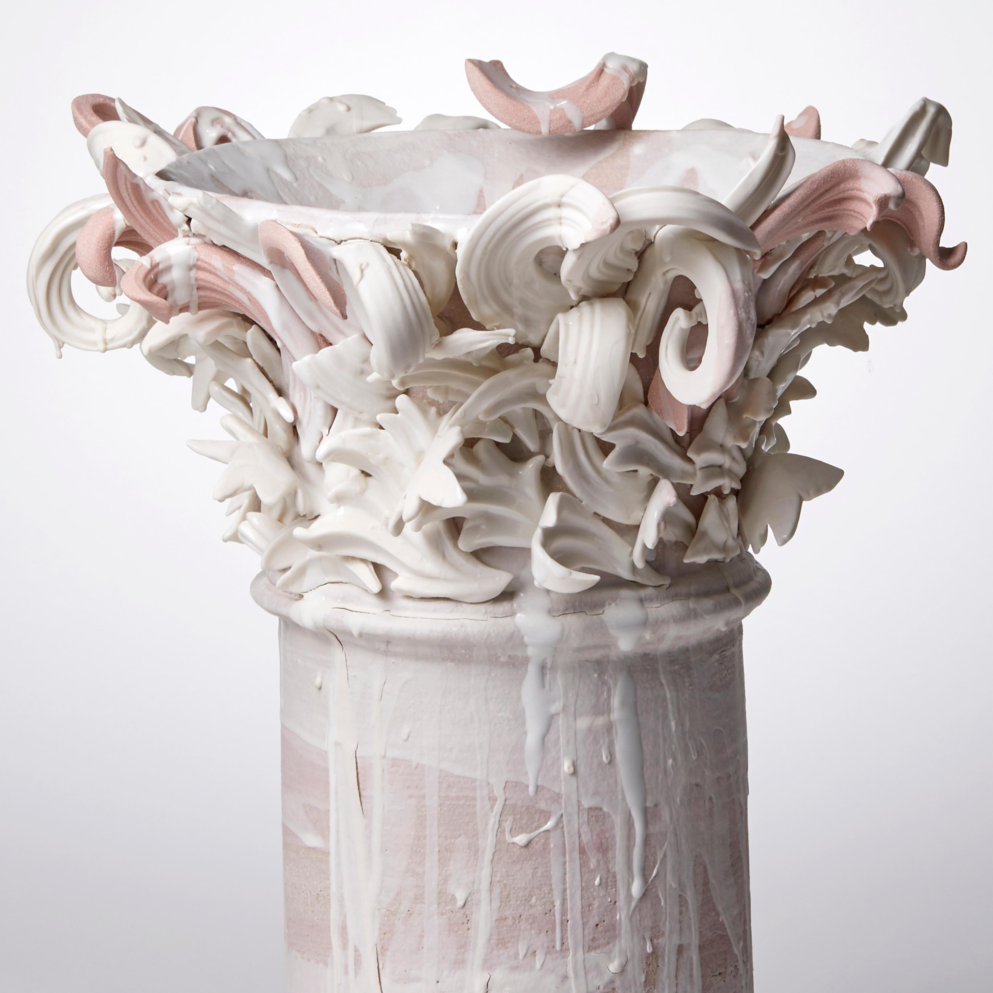 Organic Modern Colonnade III, a Unique Ceramic Sculptural Vase in Pink & White by Jo Taylor
