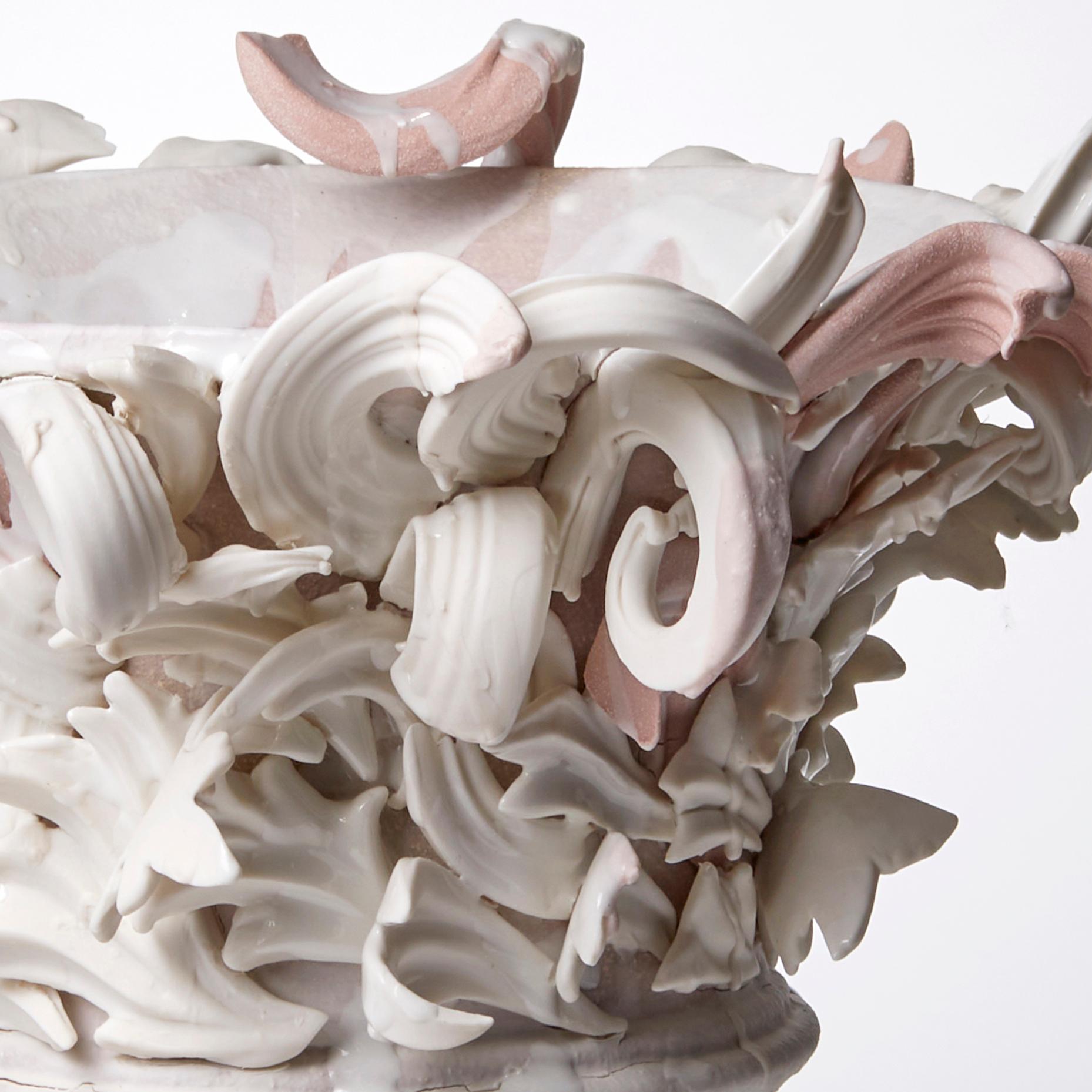 Hand-Crafted Colonnade III, a Unique Ceramic Sculptural Vase in Pink & White by Jo Taylor