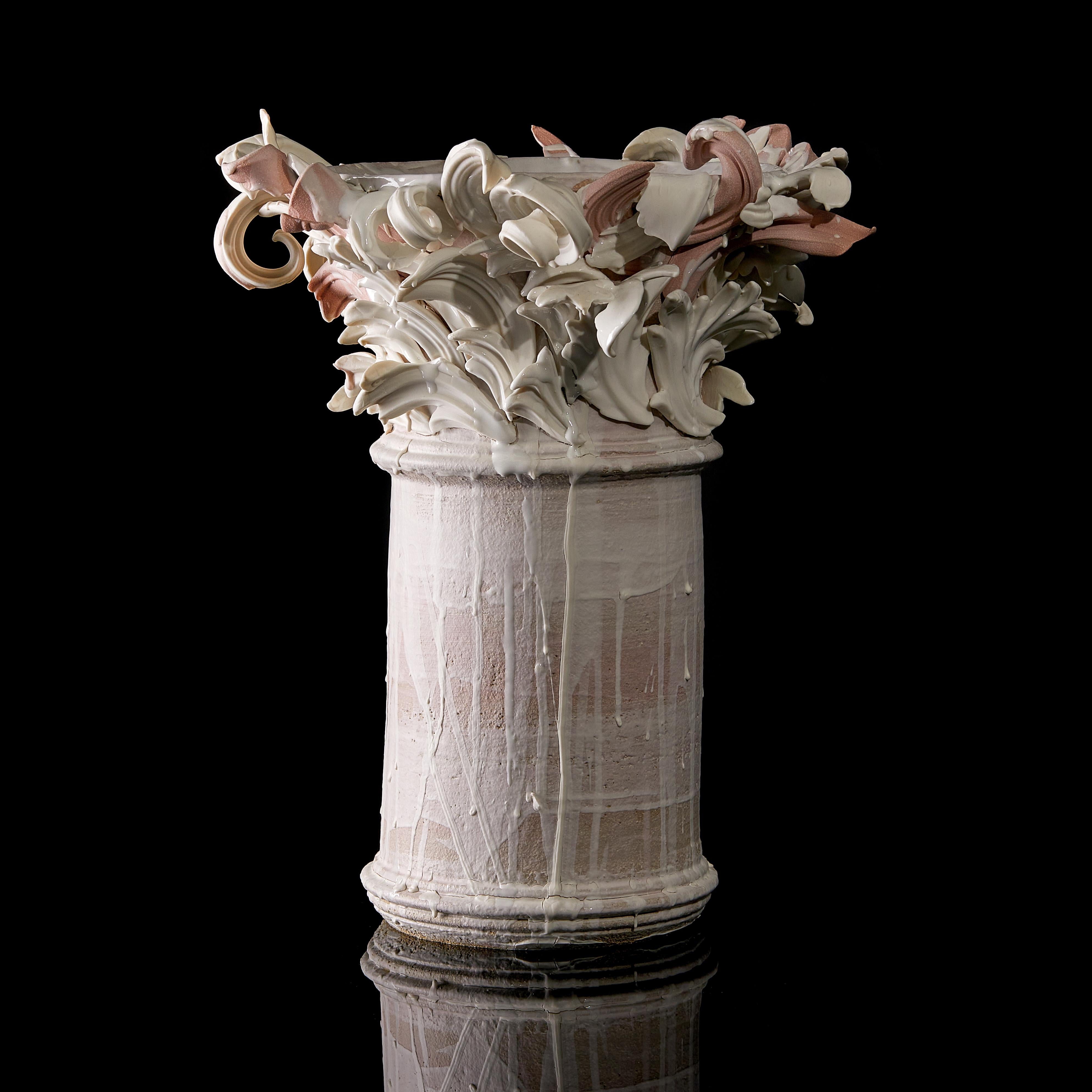 Colonnade III, a Unique Ceramic Sculptural Vase in Pink & White by Jo Taylor In New Condition In London, GB