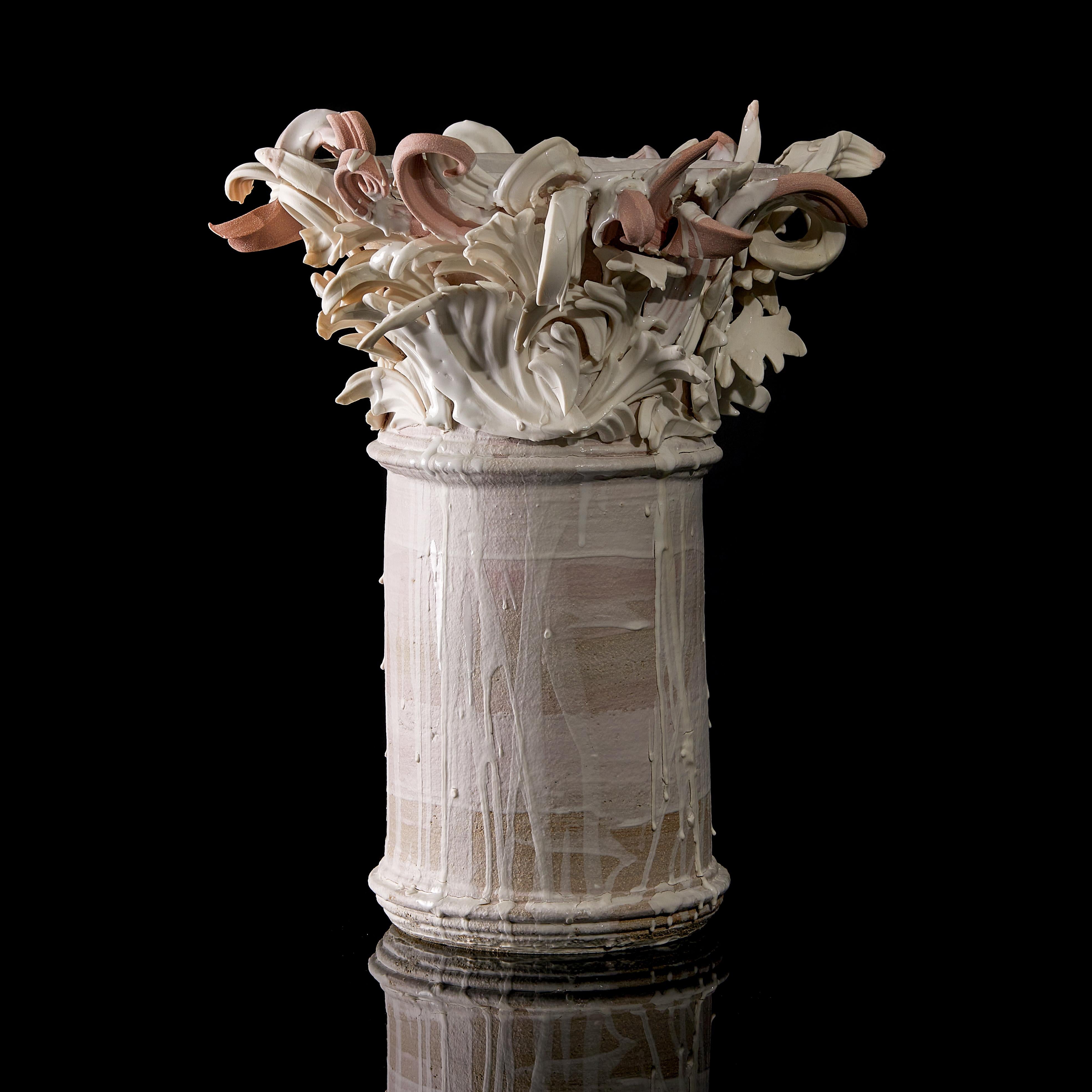 Colonnade III, a Unique Ceramic Sculptural Vase in Pink & White by Jo Taylor 1